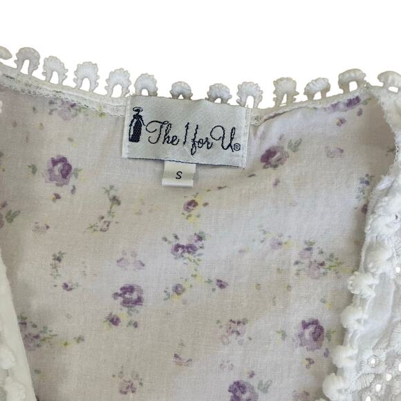 The 1 for U Sz S Rosalind Long Sleeve Cotton Housecoat Lilac Rose Print Romantic - Picture 9 of 16